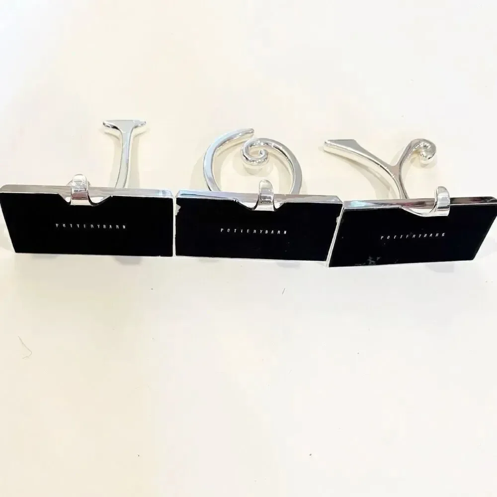 Pottery Barn Christmas Stocking Holders JOY Spell Out Silver